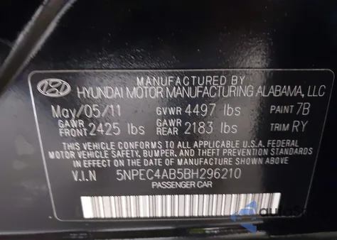 2011 Hyundai Sonata Limited 2.0T from USA, damaged, VIN 5NPEC4AB5BH296210